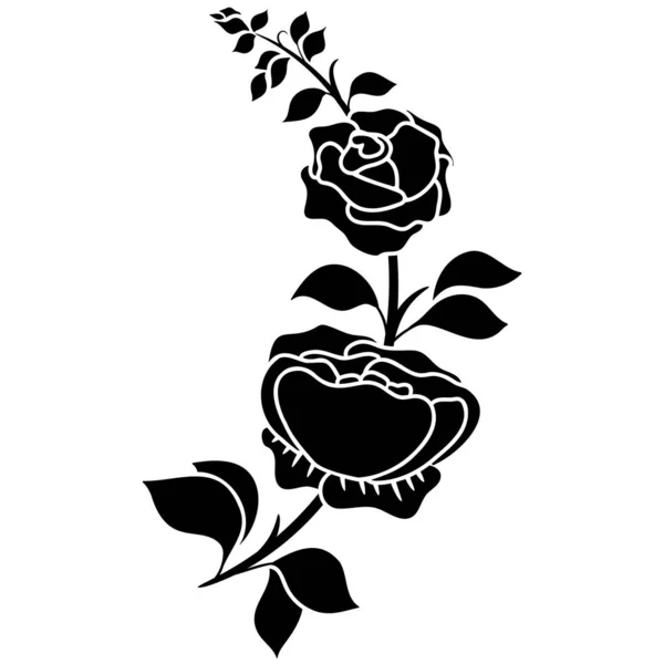 Silüet Siyah Motif Gül Çiçek Açan Dekorasyon Arka Plan Vektör — Stok Vektör