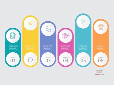 horizontal steps timeline infographic element report background with business line icon 6 steps vector illustration