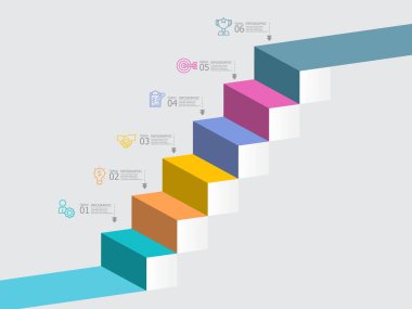 Yatay basamaklar zaman çizgisi bilgi ögesi raporu arkaplanı iş satırı simgesi ile herhangi bir işle ilgili sunum veya yayın vektörü illüstrasyonu için 6 adım