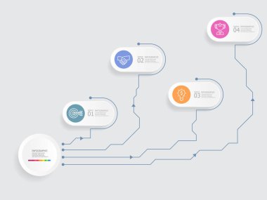 Yatay basamaklar zaman çizgisi bilgi ögesi raporu arkaplanı iş satırı simgesi ile herhangi bir işle ilgili sunum veya yayın vektörü illüstrasyonu için 4 adım