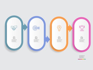 Yatay basamaklar zaman çizgisi bilgi ögesi raporu arkaplanı iş satırı simgesi ile herhangi bir işle ilgili sunum veya yayın vektörü illüstrasyonu için 4 adım