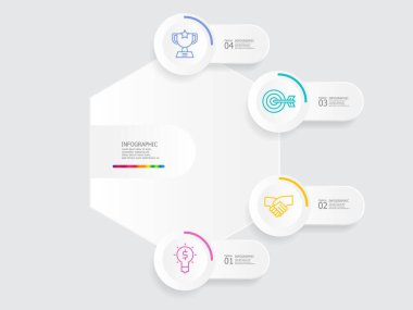 İşle ilgili herhangi bir sunum veya yayın vektörü illüstrasyonu için iş çizgisi simgesi içeren altıgen yuvarlak daire zaman çizgisi bilgi ögesi arkaplanı