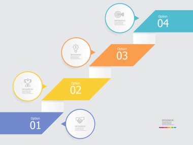 Herhangi bir işle ilgili sunum veya yayın vektörü illüstrasyonu için iş satırı simgesi ile soyut adımlar zaman çizgisi bilgi elemanı raporu arkaplanı