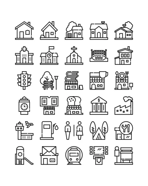 Building Location Map Gps Simple Line Icon Pack Vector Illustration — Stock Vector