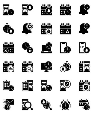 tarih ve saat silueti siyah katı glyph ağ simgesi vektör çizimi