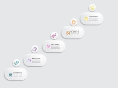 soyut yuvarlak kare adımlar zaman çizelgesi bilgi elemanı arkaplanı iş çizgisi simgesi ile herhangi bir işle ilgili sunum veya yayın vektörü illüstrasyonu için 5 adım