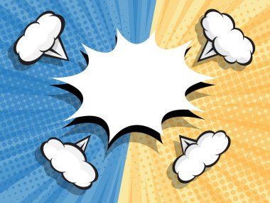 soyut çizgi roman, boş konuşma balonu yarım ton noktalı arkaplan vektör çizimi olan pop sanat karikatürü