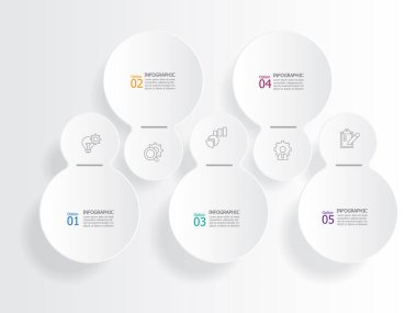 Yatay çember basamakları zaman çizgisi bilgi elemanı arkaplanı iş satırı simgesi ile herhangi bir işle ilgili sunum veya yayın vektörü illüstrasyonu için 5 adım