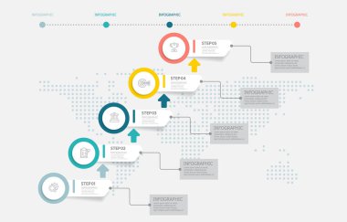 Soyut zaman çizgisi bilgi bilgisi iş veri görselleştirme adımları herhangi bir işle ilgili sunum veya yayın vektörü illüstrasyonu için iş çizgisi simgesi 5 adım ile şablon arka planı rapor