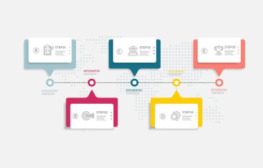 Soyut zaman çizgisi bilgi bilgisi iş veri görselleştirme adımları herhangi bir işle ilgili sunum veya yayın vektörü illüstrasyonu için iş çizgisi simgesi 5 adım ile şablon arka planı rapor