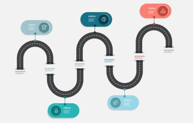 soyut zaman çizgisi bilgi bilgisi iş veri görselleştirme adımları herhangi bir iş sunum vektörü illüstrasyonu için iş çizgisi simgesi 5 adımlı şablon arkaplanı raporla