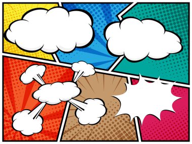 soyut çizgi roman, pop sanat karikatür şablonu şablonu yarım ton noktalı arkaplan boş alan eklemek için metin vektör illüstrasyon