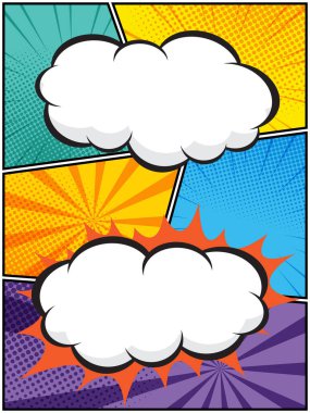 dikey renkli çizgi roman, pop sanat karikatür düzeni şablon yarım ton noktalı arkaplan boş alan ile metin vektör illüstrasyonunuzu eklemek için