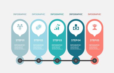 bilgi grafikleri zaman çizelgesi iş akışı raporu arkaplanı iş çizgisi simgesi sunum vektörü illüstrasyonu için 5 adım