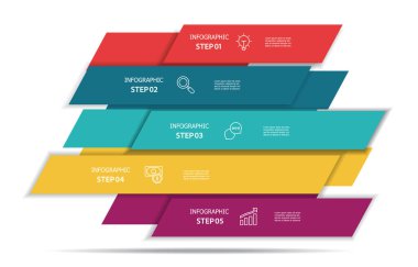 bilgi grafikleri zaman çizelgesi iş akışı raporu arkaplan iş simgesi sunum vektör illüstrasyonu için 5 adım