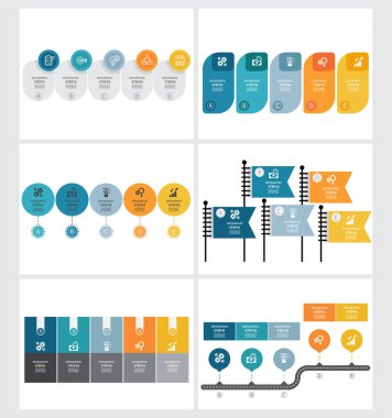 Bilgi grafikleri zaman çizelgesi iş akışı raporu arkaplanı sunum vektörü illüstrasyonu için iş simgesi 5 adım