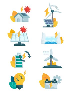 Yenilenebilir enerji, enerji çevre dostu konsept vektör çizimi