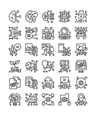 Yapay zeka dekorasyon elemanı çizgi simgesi çizimi seti
