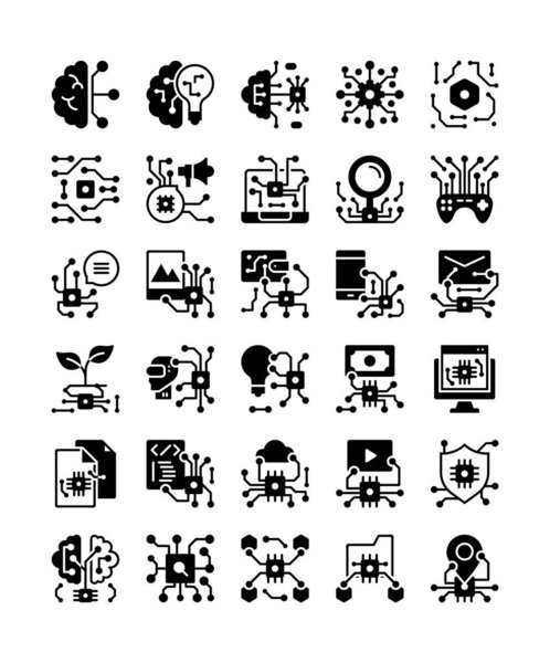 set of artificial intelligence decoration element solid glyph icon vector illustration