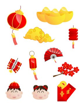 Çince yeni yıl element süsleme vektör çizimi seti