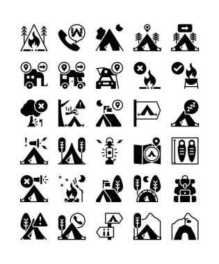 Açık hava dekorasyon elementi katı glyph ikon vektör çizimi seti