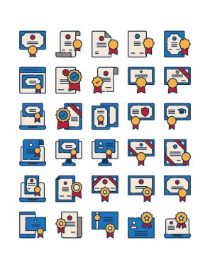 Doldurulmuş taslak sertifika dekorasyon ögesi vektör illüstrasyonu seti