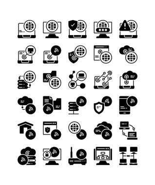 ağ bağlantısı siber teknolojisi katı glyph simgesi vektör çizimi