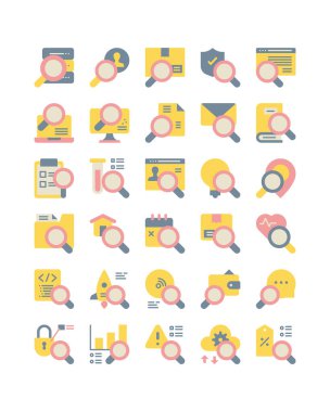 Düz simge seti vektör illüstrasyonunu bul