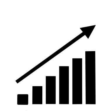 Growing graph icon in black. Bar chart. Statistics bar diagram with arrow growing illustration.