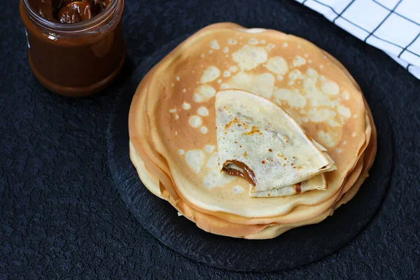 Super Delicious Crpe Blini Filled Sweet Paste Love — Stock Photo, Image