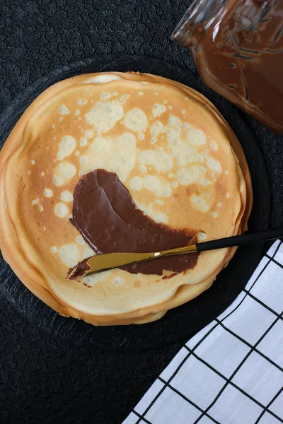 Crêpe Blini Super Délicieux Remplis Pâte Douce Avec Amour — Photo