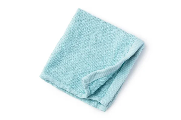 蓝色折叠式毛巾 白色背景 顶视图隔离 — 图库照片