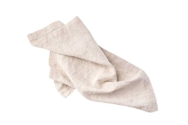 Beyaz arka plan üzerinde üstten görünüm izole keten peçete