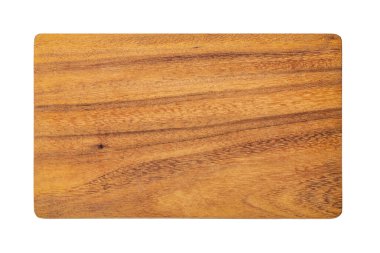 Tahta kesme tahtası, servis tabağı beyaz arka planda izole, üst görünüm