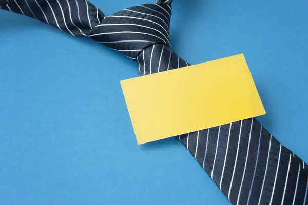 Blank Yellow Business Card Tie Blue Background — Stock Photo, Image