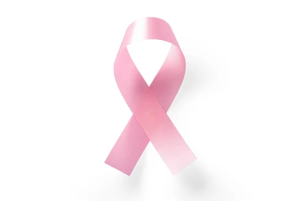 Розовая Лента Изолированы Белом Фоне Рак Молочной Железы Месяц Осведомленности — стоковое фото