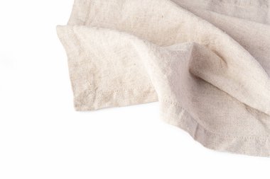 Beyaz arka planda keten mutfak örtüsü