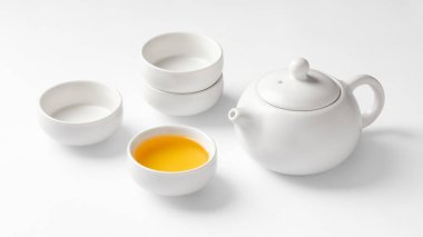 Çay fincanı beyaz arkaplanlı çaydanlık, maket.