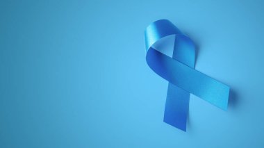 Mavi arka planda mavi kurdele, Kasım sağlık farkındalığı konsepti, prostat kanseri, diyabet günü, fotokopi alanı
