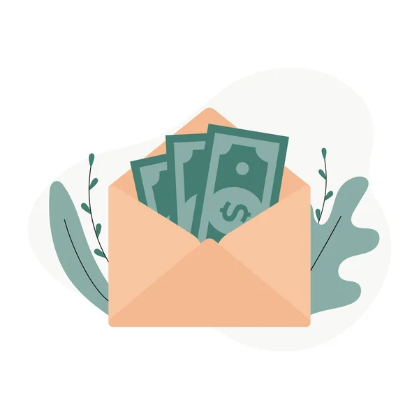 Enveloppe Ouverte Avec Argent Des Billets Concept Salaire Salaire Épargne — Image vectorielle