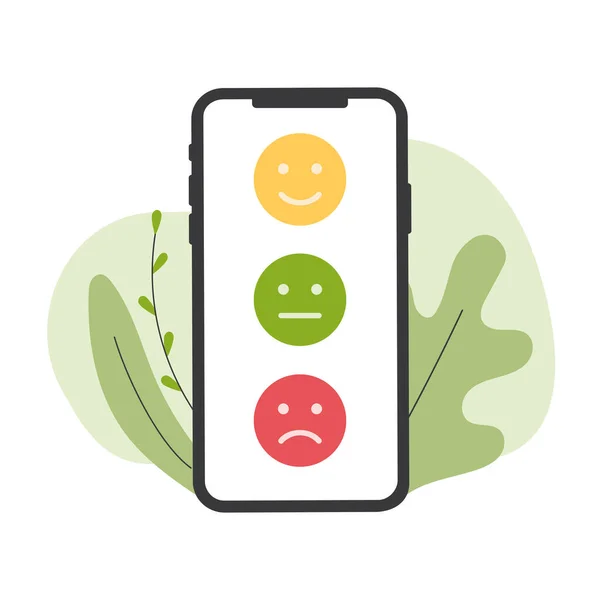 Feedback Emotionskala Telefon Bewertungen Mit Guten Und Schlechten Bewertungen Feedback — Stockvektor