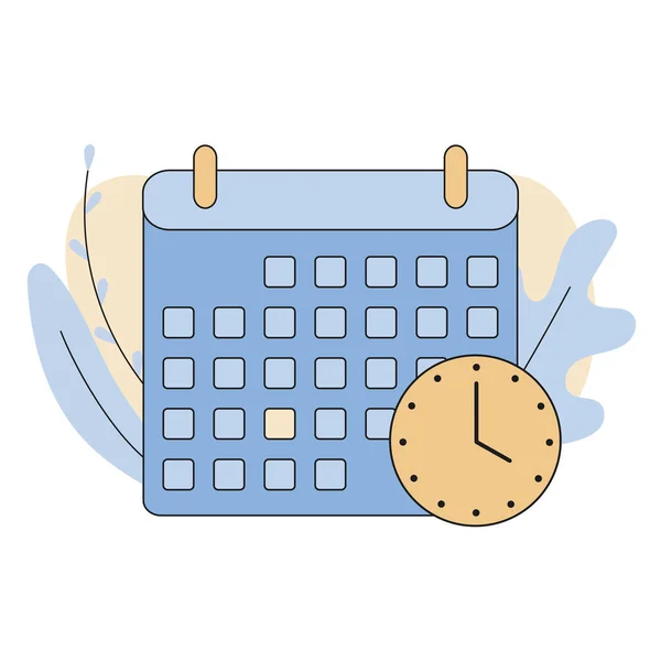有时钟图标的日历 组织约会的概念 时间表 截止日期 矢量图解 平面卡通设计 — 图库矢量图片