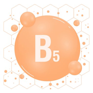 Vitamin B5 shining pill capcule icon. Vitamin complex with chemical formula, group B, pantothenic acid. Shining substance drop. Meds for heath ads. Vitamin vector illustration