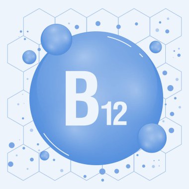 Vitamin B12 shining pill capcule icon. Vitamin complex with chemical formula, group B, cobalamin. Shining substance drop. Meds for heath ads. Vitamin vector illustration