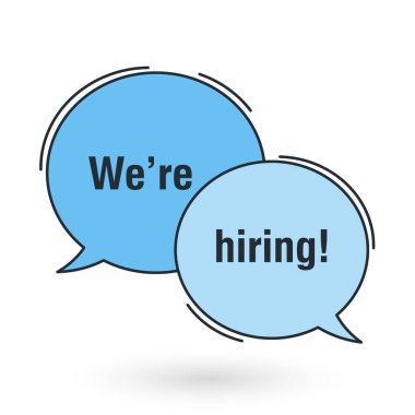 We are hiring recruitment vector concept in mimimalist style with speech bubble. Simple poster or banner design template for open vacancy. Vector flat illustration
