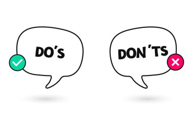 Do and dont or good and bad icons. Positive and negative symbols. Vector flat illustration