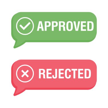 Approved and rejected stickers, check or cross mark sign. Vector flat illustration