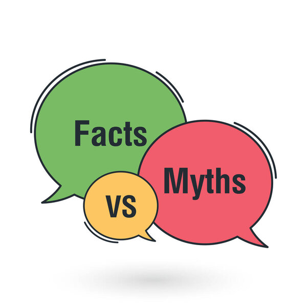 Myths vs facts. Truth and false badges. Speech bubble with myths vs facts text. Business concept. Vector flat illustration