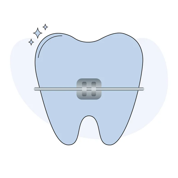 Симпатичный Зуб Металлическими Зубными Скобками Стоматологические Брекеты Концепции Ортодонтической Коррекции — стоковый вектор