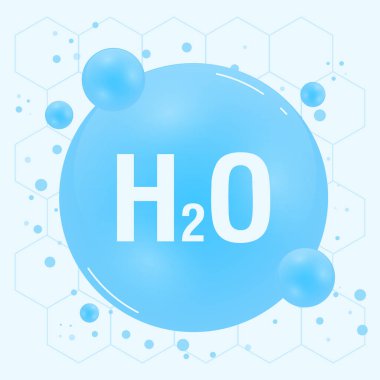 Su H2O molekül modelleri mavi ve kimyasal formüller doğal. Ekoloji ve biyokimya kavramı. Vektör